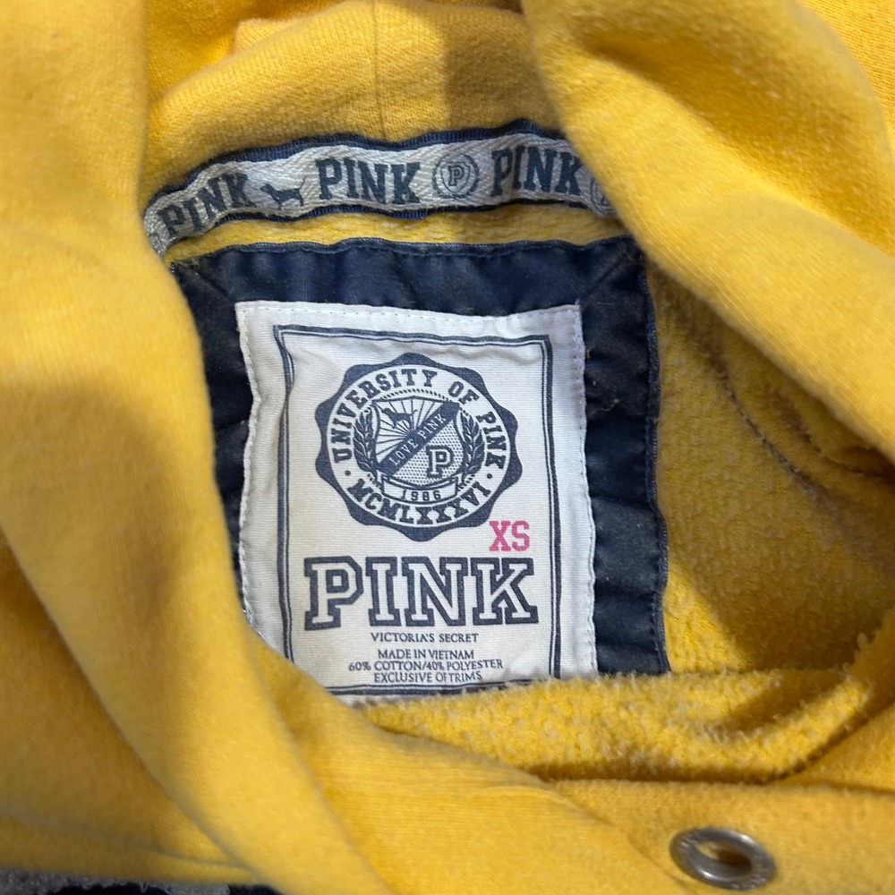 Victorias Secret PINK University Hoodie Yellow Logo XS Pullover Sweatshirt - Picture 3 of 6